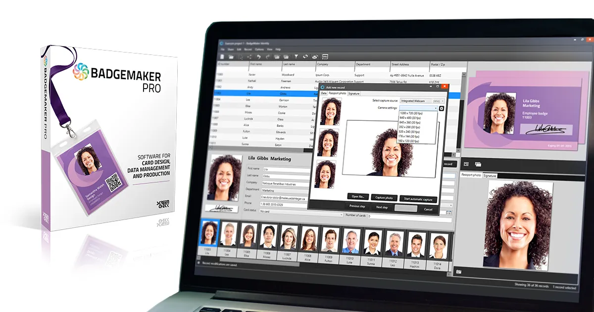 Badgemaker ID card software on a laptop