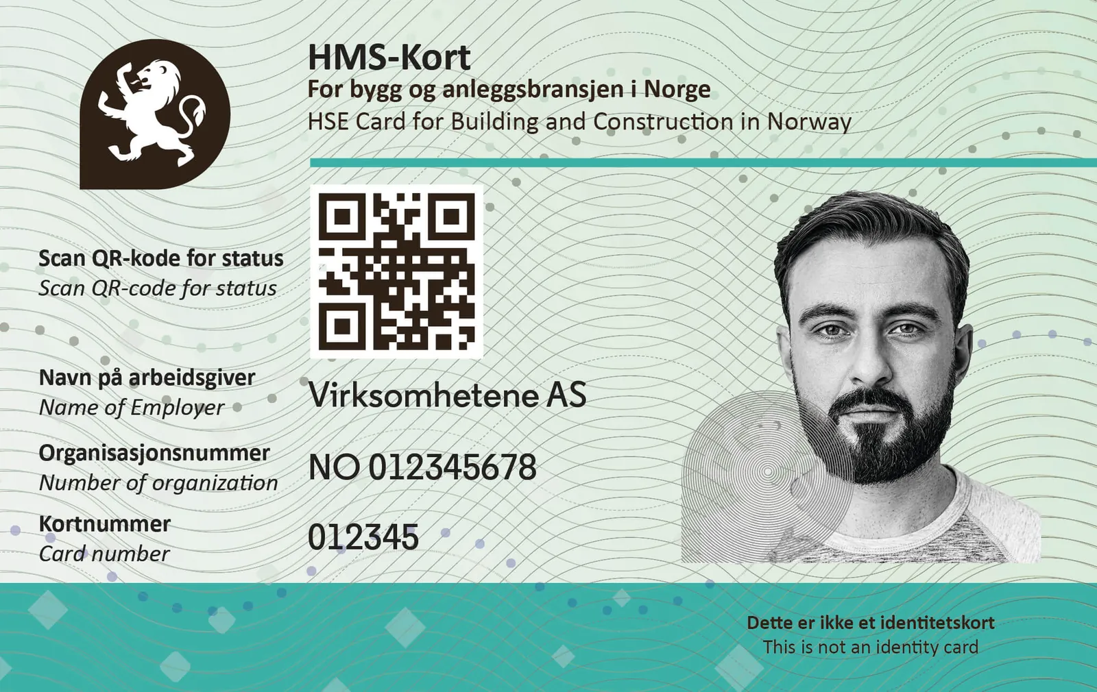 Norwegian HMS card for the construction industry with a photo of the cardholder